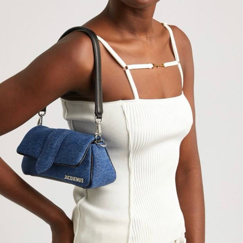 Original Jacquemus Le Petit Bambimou Puffed Denim Shoulder / Crossbody Bag