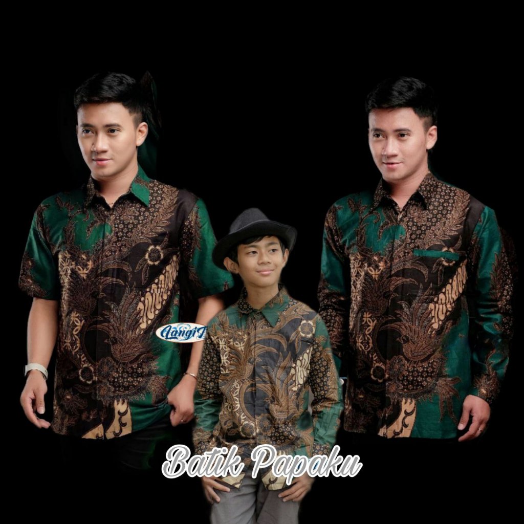 Kemeja Batik Anak Laki-Laki Lengan Panjang Couple Batik Ayah dan Anak Cowok warna Hijau Botol Emeral
