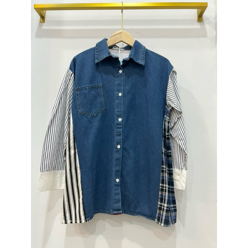 Kemeja Katun Mix Jeans Import Bangkok
