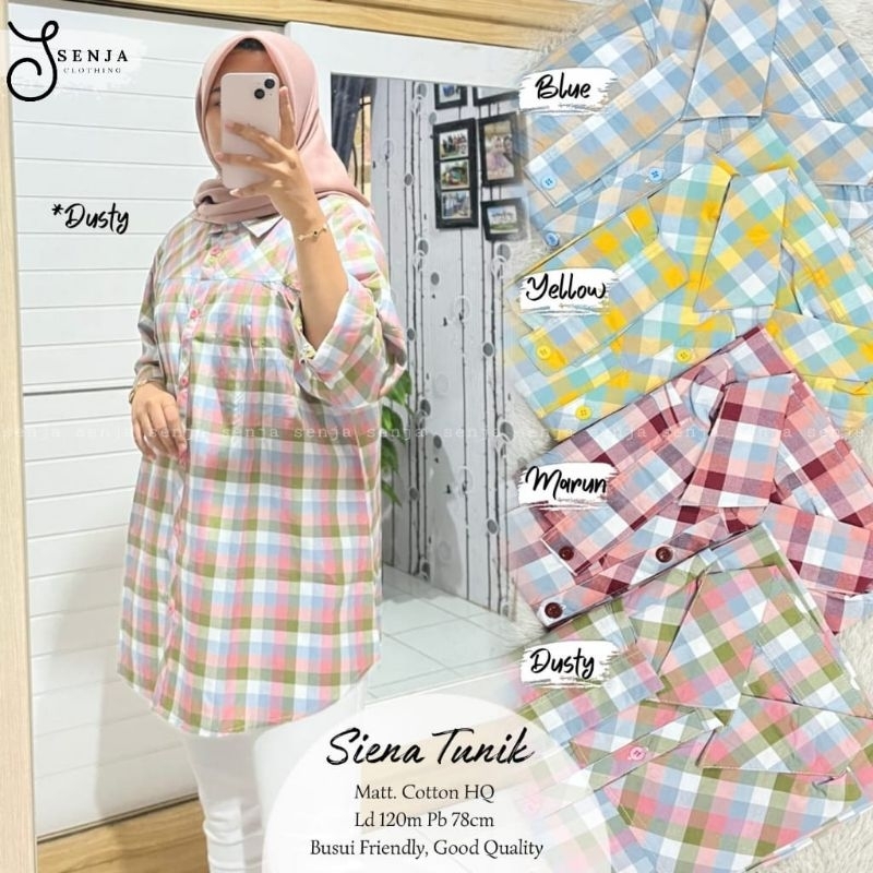 Siena Tunik, Afika Tunik Original By Senja Kemeja Panjang Motif Garis Dan kotak Simple