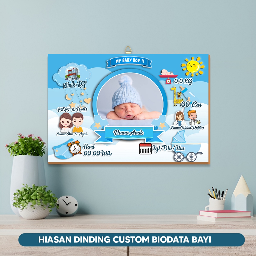 Biodata Bayi Custom Lucu Hiasan Dinding Custom Biodata Bayi Anak Baru Lahir Kado Lahiran Murah