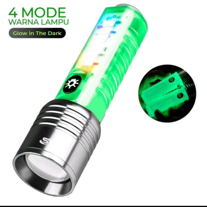 Senter Magnet Zoom In out Cas 8 Mode Warna 30wat Waterproof Flashlight 520A
