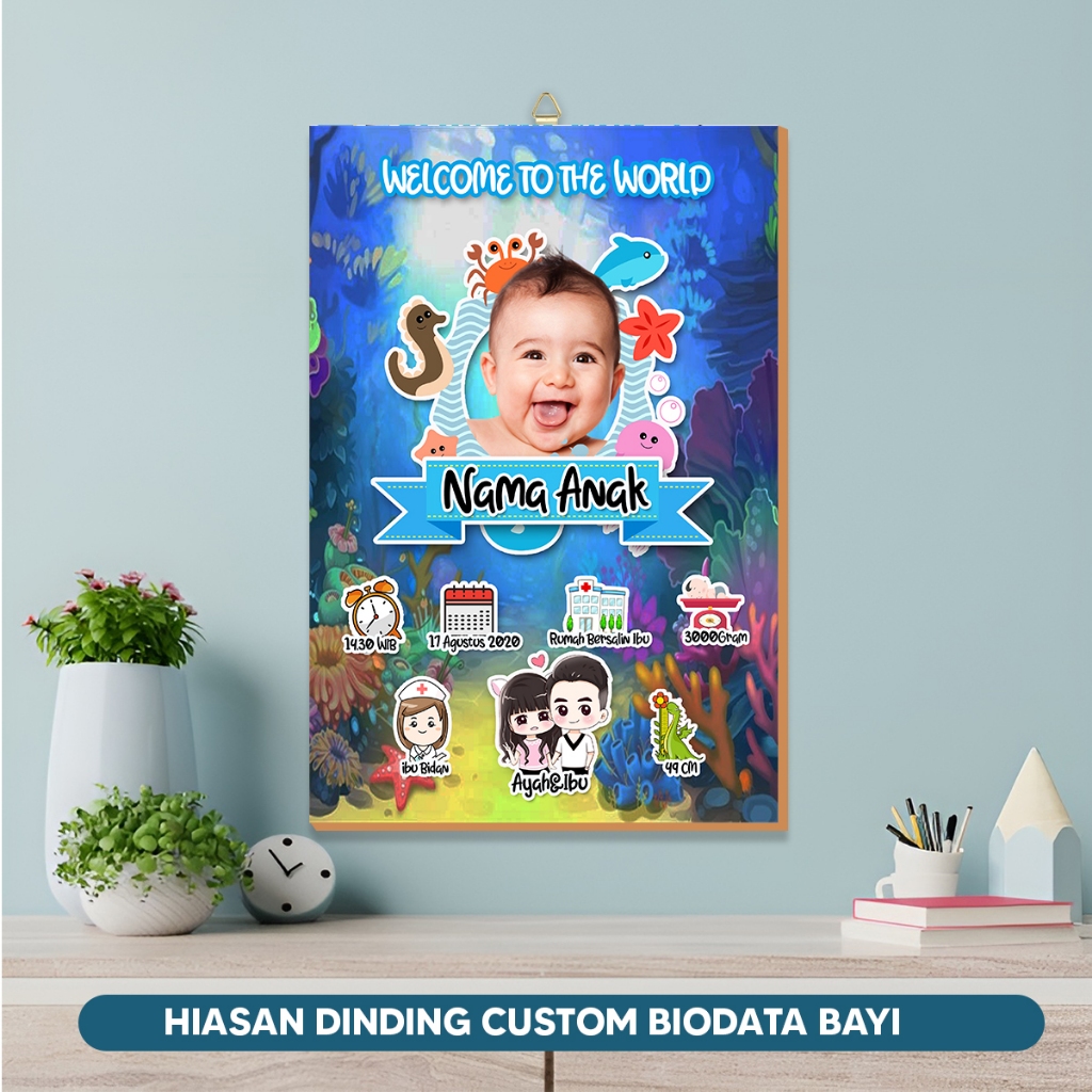 Biodata Bayi Custom Lucu Hiasan Dinding Custom Biodata Bayi Anak Baru Lahir Kado Lahiran Murah