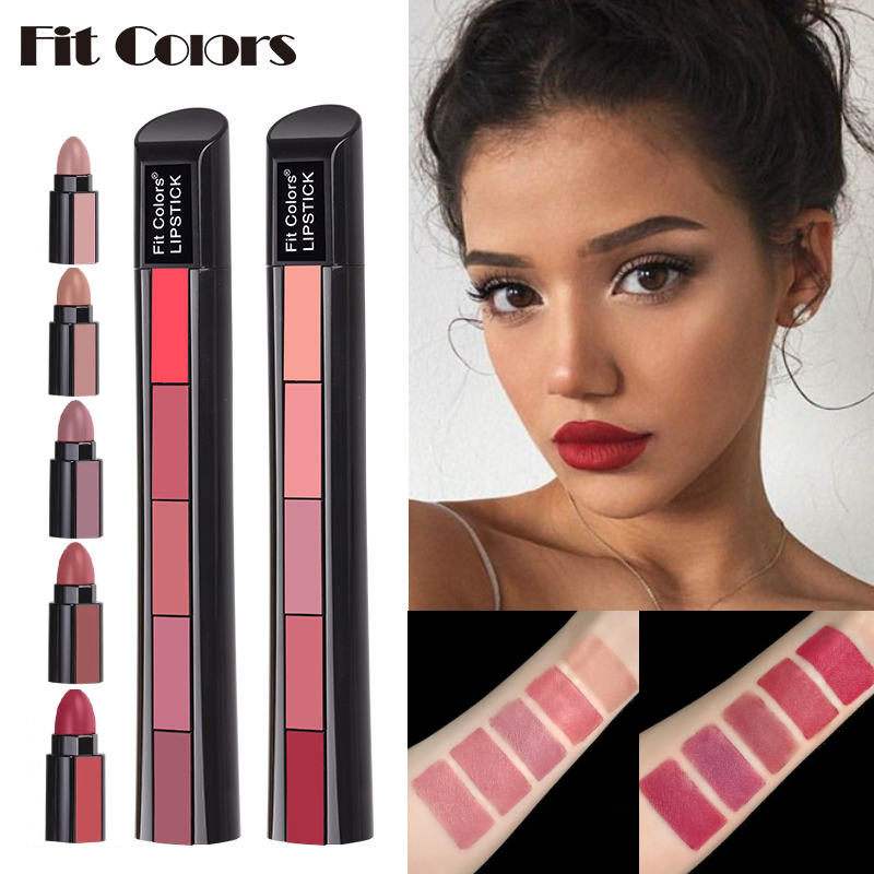 Fit Colors 5in1 Lipstick Waterproof Lipstick Nude 5 Warna Lipstik 5 in 1 Lipstik Matte Velvet Red Sexy Lipstik Nude Lipstik 5 Warna Velvet Lipstik Nude Lipstick Merah Fit Colors Lipstick