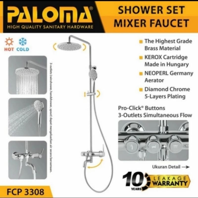 PALOMA FCP 3308 SHOWER TIANG SET COLUMN MANDI KRAN AIR MIXER KERAN PANAS DINGIN CHROME SILVER