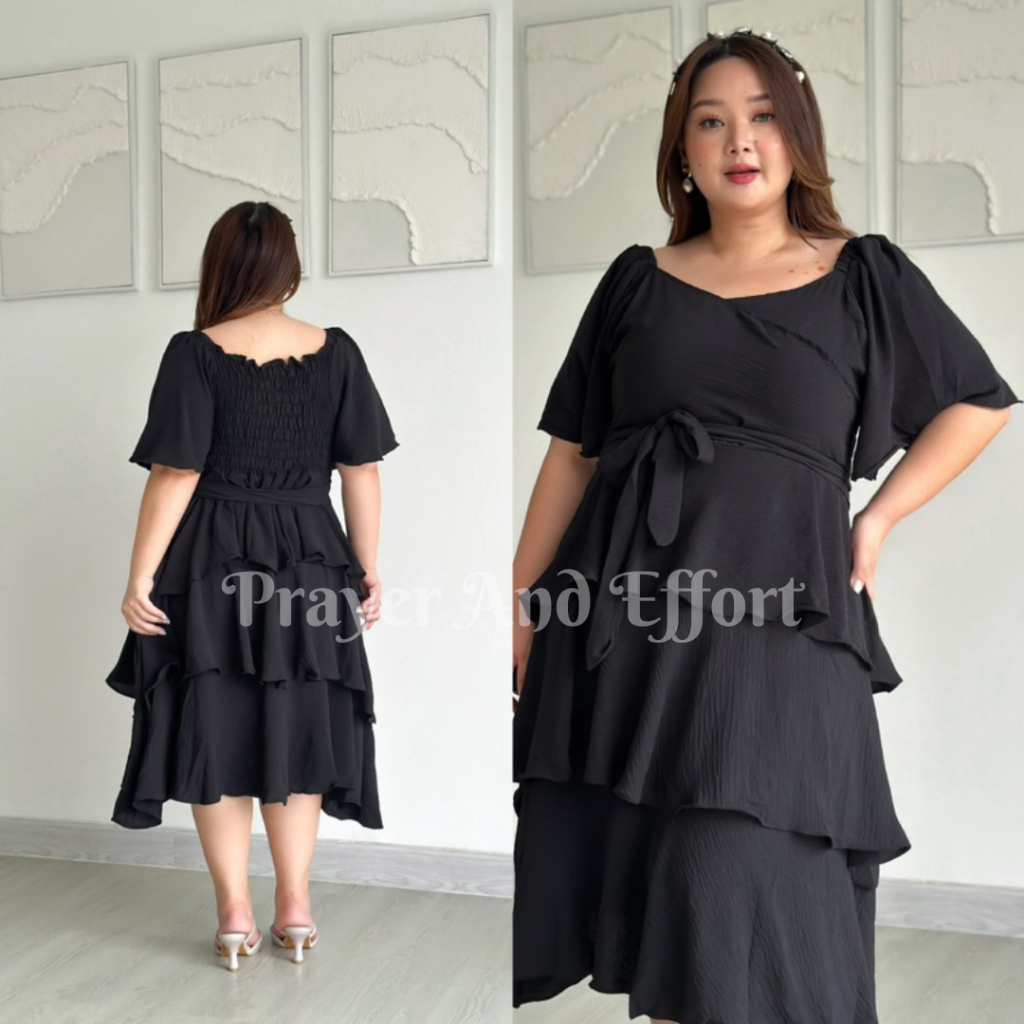 MONAVEE Dress Sabrina Korean Style Jumbo Wanita Dres Big Size Gaun Casual A Line Lengan Panjang Over