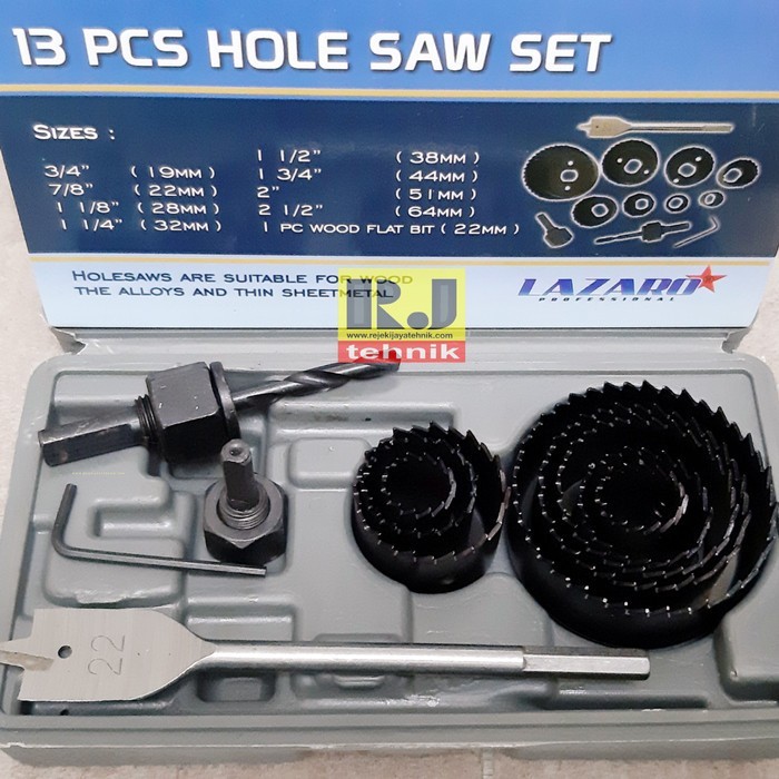 Set Holesaw Pelubang Kayu PVC Lazaro 13pcs