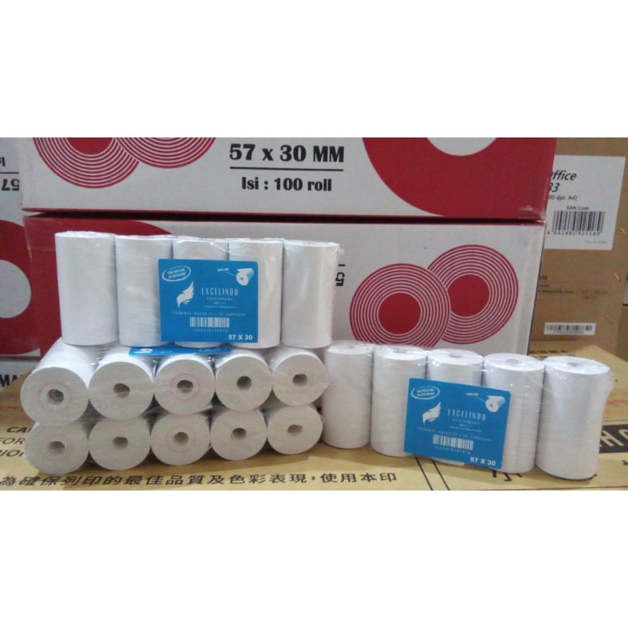 

EXCELINDO Kertas thermal printer kasir 57 x 30 printer thermal 57X30 Coreless EDC Struk Kasir Paper Roll (10 roll)