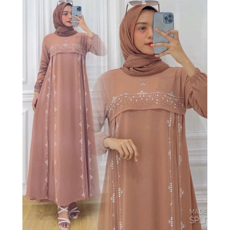 DRESS LEBARAN BELAH CERUTY PAYET PREMIUM_MIX SWAROSKI