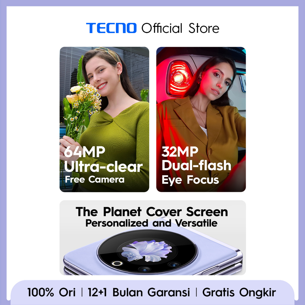 [Pasti Disc 50%] TECNO PHANTOM V Flip 5G - 8+8GB*+256GB, 64MP Ultra-clear Cam, 120Hz Screen, 4000mAh+45W Flash Charging, NFC, The Planet Cover Screen, 32MP Dual-flash Selfie, Android 13, Garansi 12+1 Bulan-3