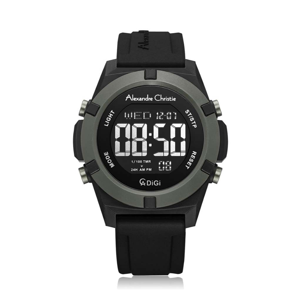Alexandre Christie AC 9371 MHRIPGRBA Hitam Original / Jam Tangan Pria Digital Karet MH