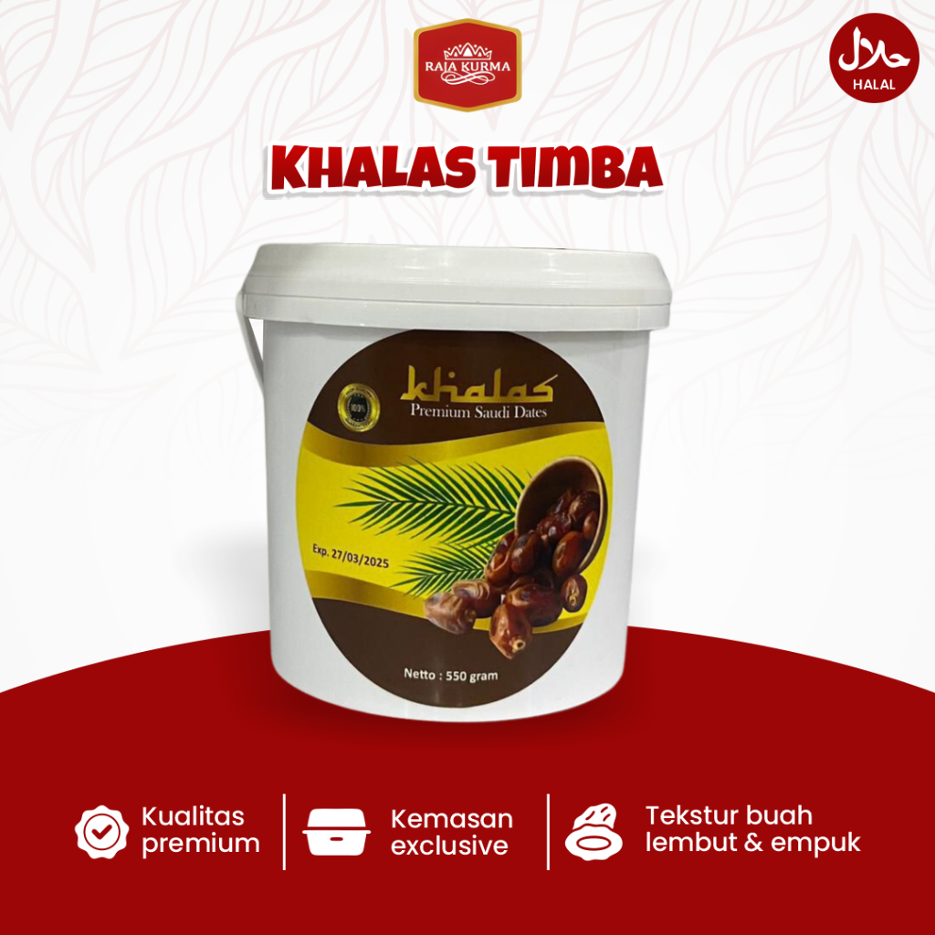 

Kurma Khalas Timba 550Gr Kemasan Ember Buah Pilihan Manis Tebal Premium Asli Arab Oleh-oleh Umroh