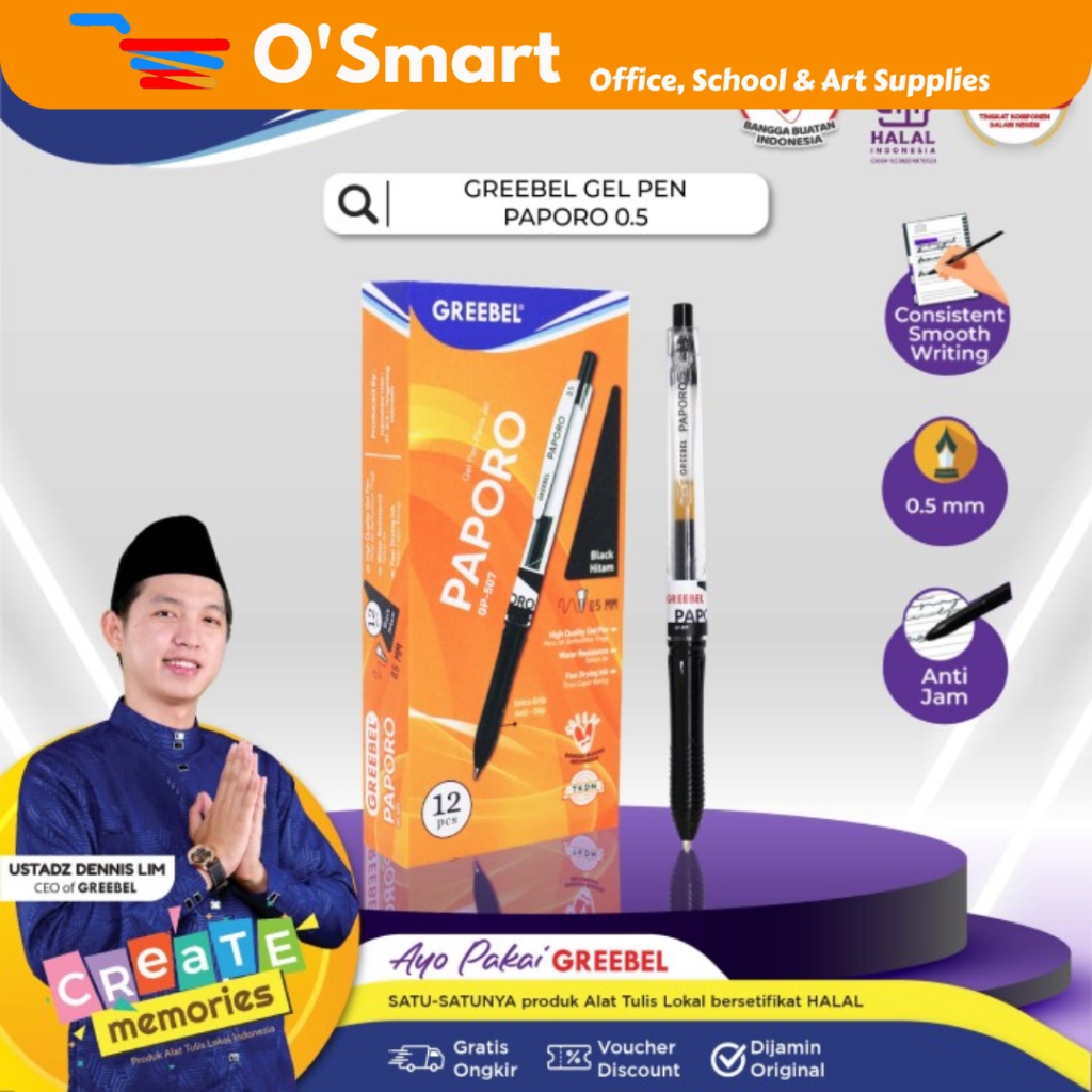 

GREEBEL Pena Gel Pen Paporo GP-507 Hitam (PCS)