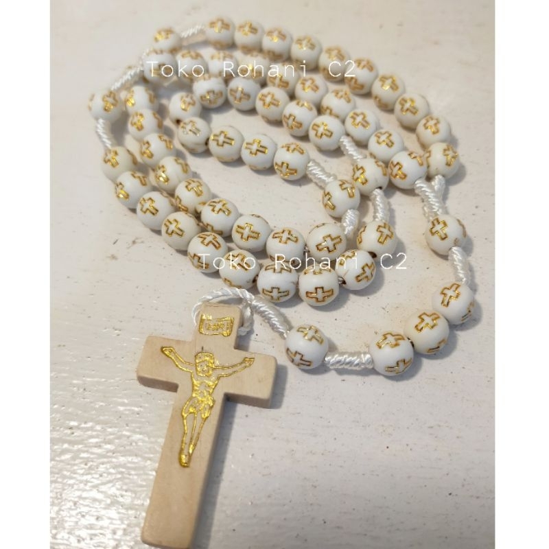 Rosario Gambar Salib Tali Salib Kayu 8mm (7186) - Rosario Gambar Salib - Rosario Salib Kayu