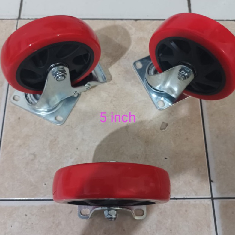 TEBUS MURAH RODA PU MERAH 5 INCH VARIASI TIPE  RODA KASTOR DAN TROLI 5 HEAVY DUTY