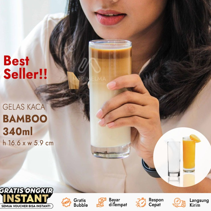 Bamboo 340 ml Gelas Kaca / Gelas Kaca High Ball / Gelas Lurus Tinggi / Gelas Jus / Gelas Air Minum M
