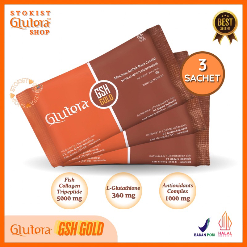 [3 SACHET] GLUTERA GSH GOLD GLUTATHIONE + COLLAGEN TRIPEPTIDE 5000 MG