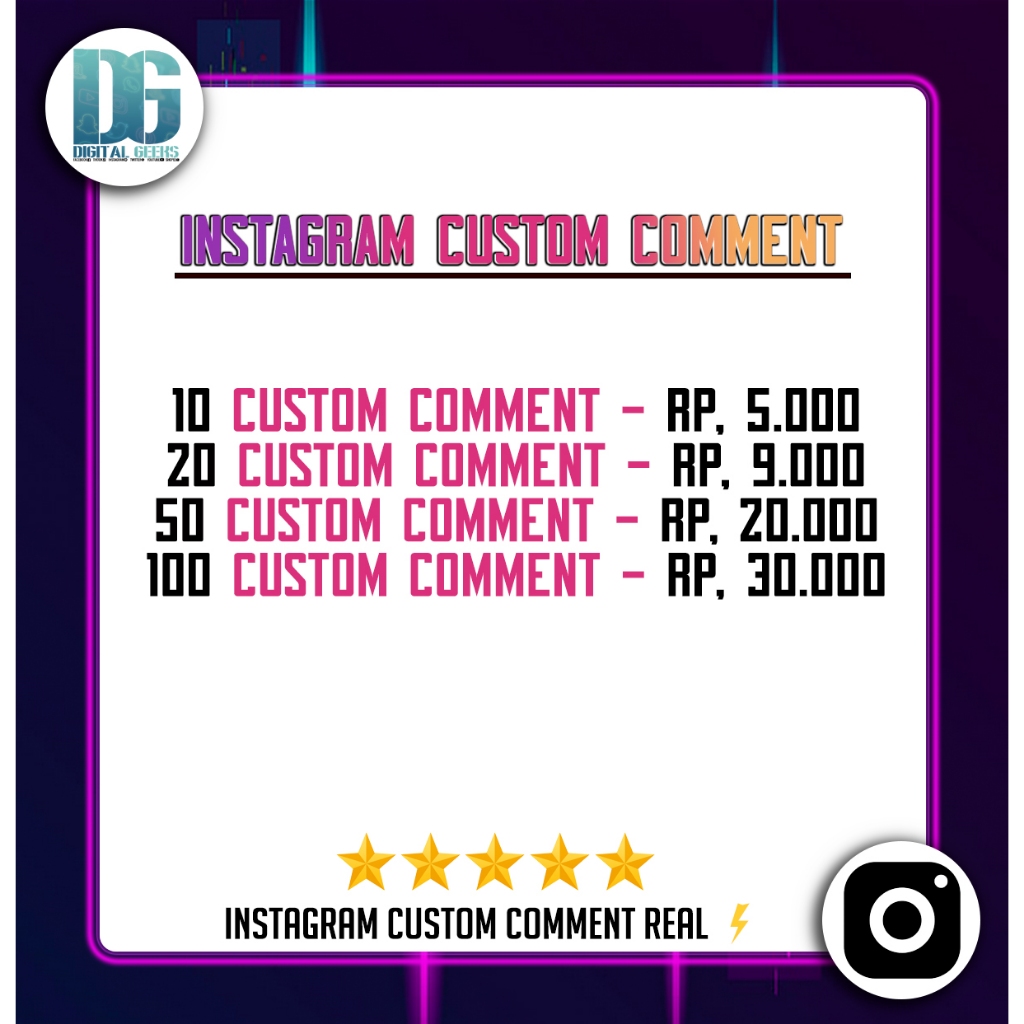 Instagram CUSTOM COMMENT SUKASUKA FOLLOWER LIKE - Maks 5 BARIS