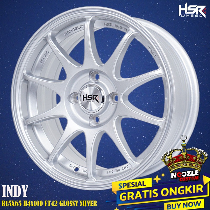 Velg Mobil HSR R15 Single PCD Lubang 4 Pelek Racing Ring 15 Type HSR INDY Full Silver