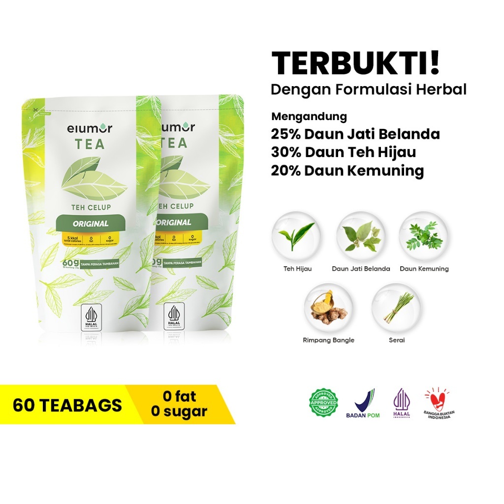 

2 Pcs New Formula Elumor Tea Original Isi 30 Kantong Teh - Booster Diet/Teh Pelangsing Herbal Alami