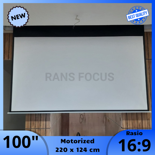 Layar proyektor motorized 100 inch 16:9 | Screen projector otomatis 100"