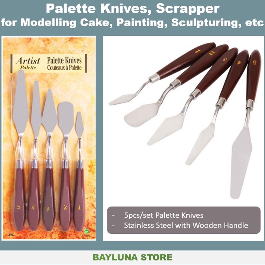 

Hot Product Bayluna Set Pisau Palet Palette Knives untuk Dekorasi Kue Cat Sculpturing Painting Cake Modelling Pallete Knife Set