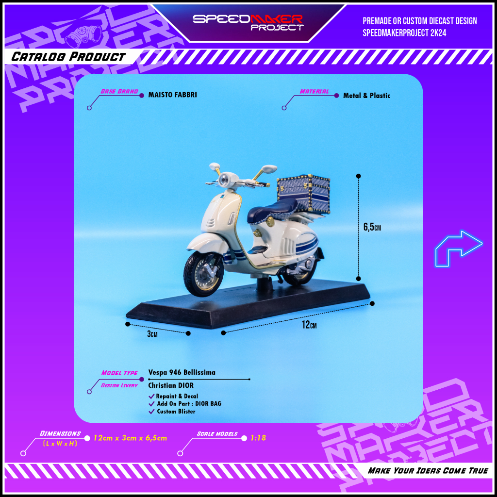 Maisto Fabbri Custom Vespa 946 Bellissima Christian DIOR Diecast Miniatur Motor Scooter Bike 1:18