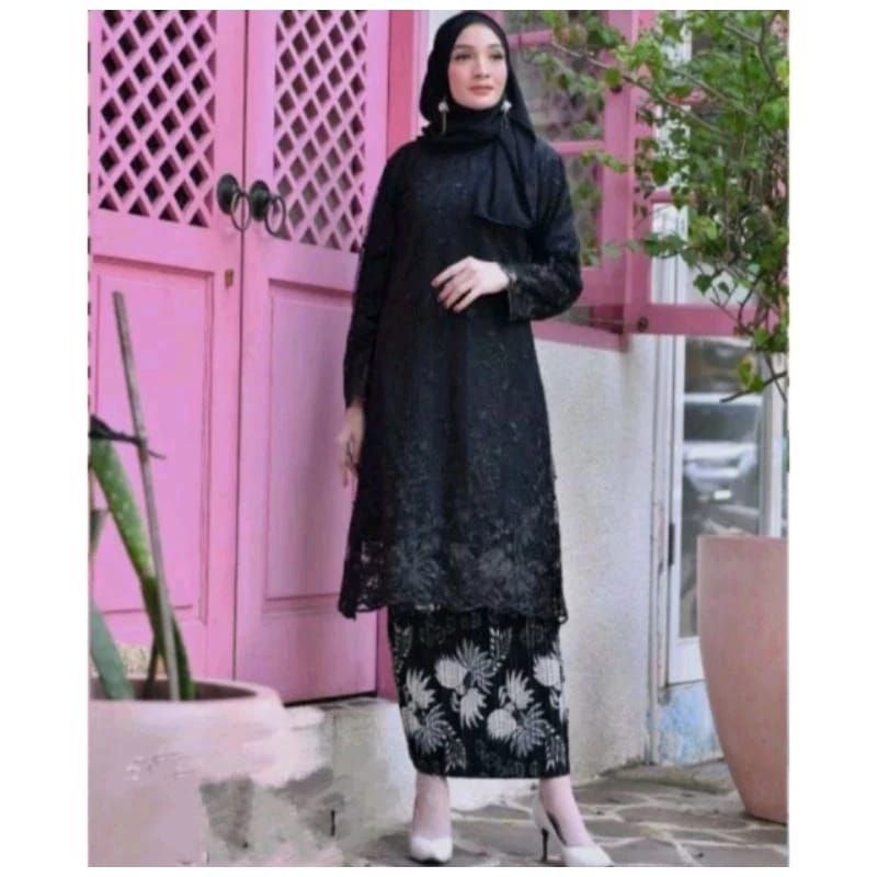 Stelan kebaya Tunik Brokat Tile // Set Kebaya Pesta Kondangan // Kebaya Wisuda // Baju Kurung Brokat