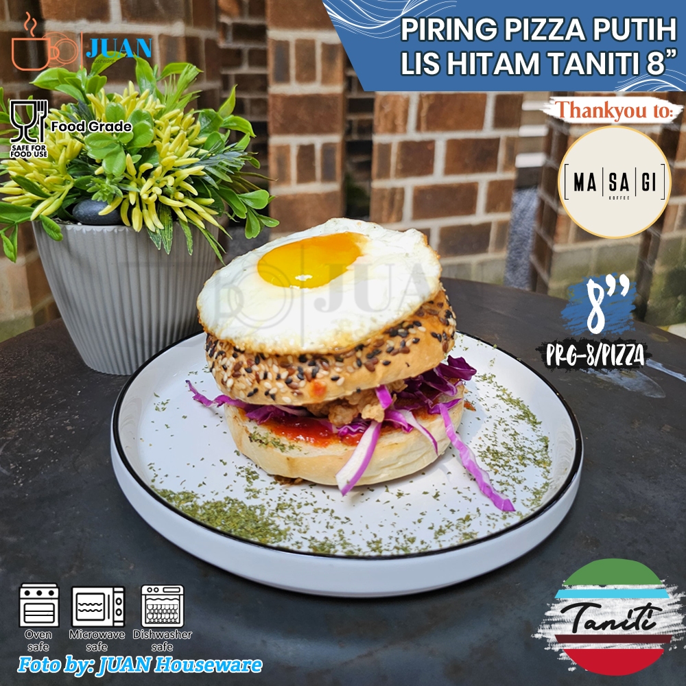 TANITI Piring keramik list hitam / piring makan porcelain 8 inch / piring saji estetik