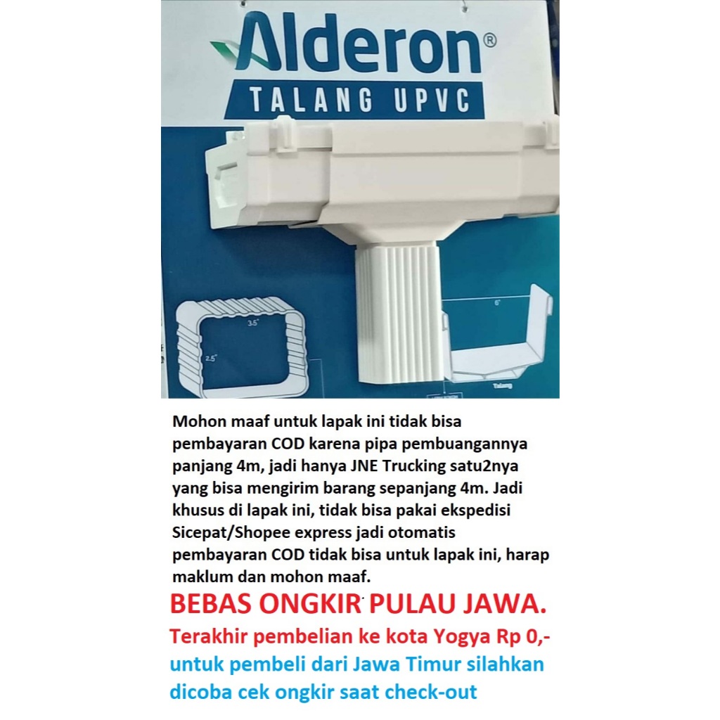 Paket talang Alderon UPvc putih komplit ada pilihan talang 3m atau 4m talang air hujan atap rumah ge