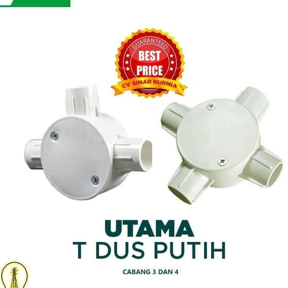 Rumah Sambungan Kabel T-Dus Warna Putih cabang 3 dan cabang 4  Merk Utama