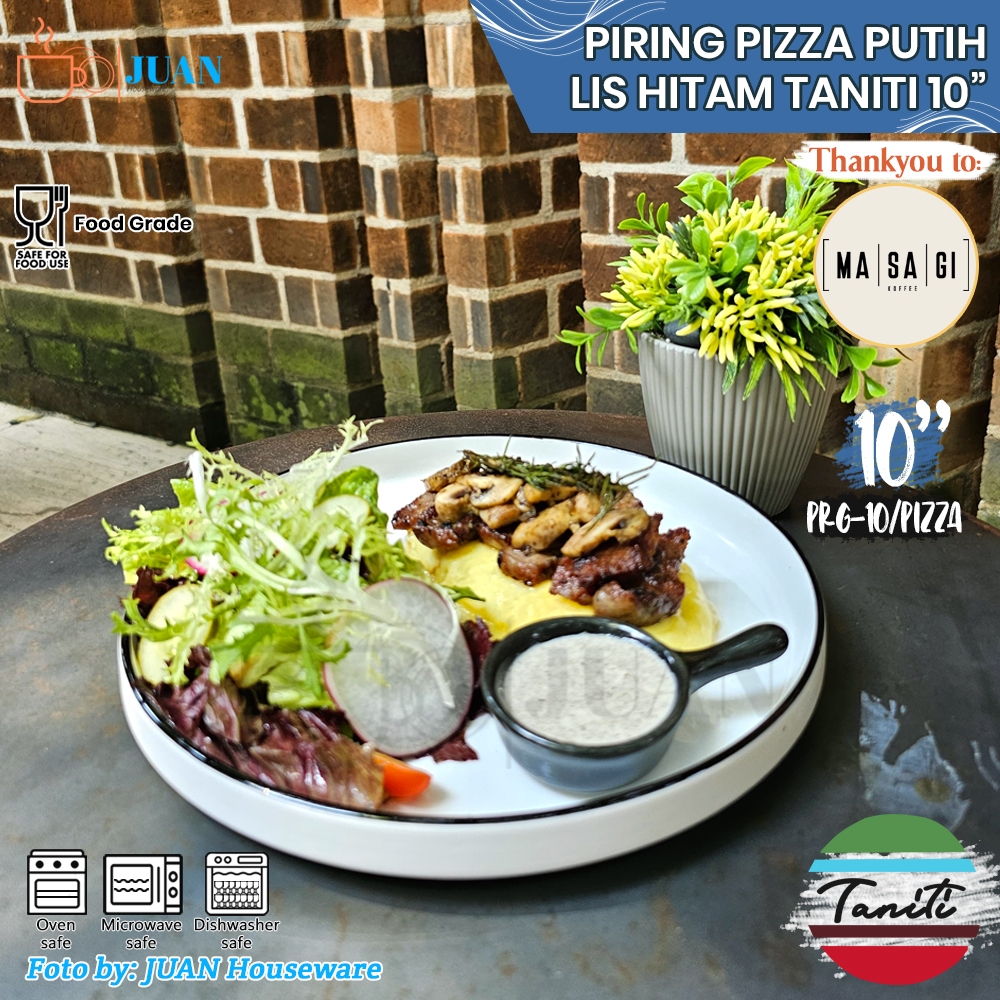 TANITI Piring keramik list hitam / piring makan porcelain 10 inch / piring saji estetik