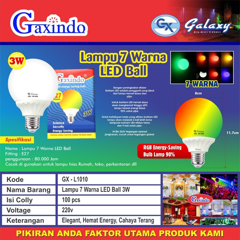 Gaxindo Lampu LED 7 Warna Bola Lampu Disco GX-L1010