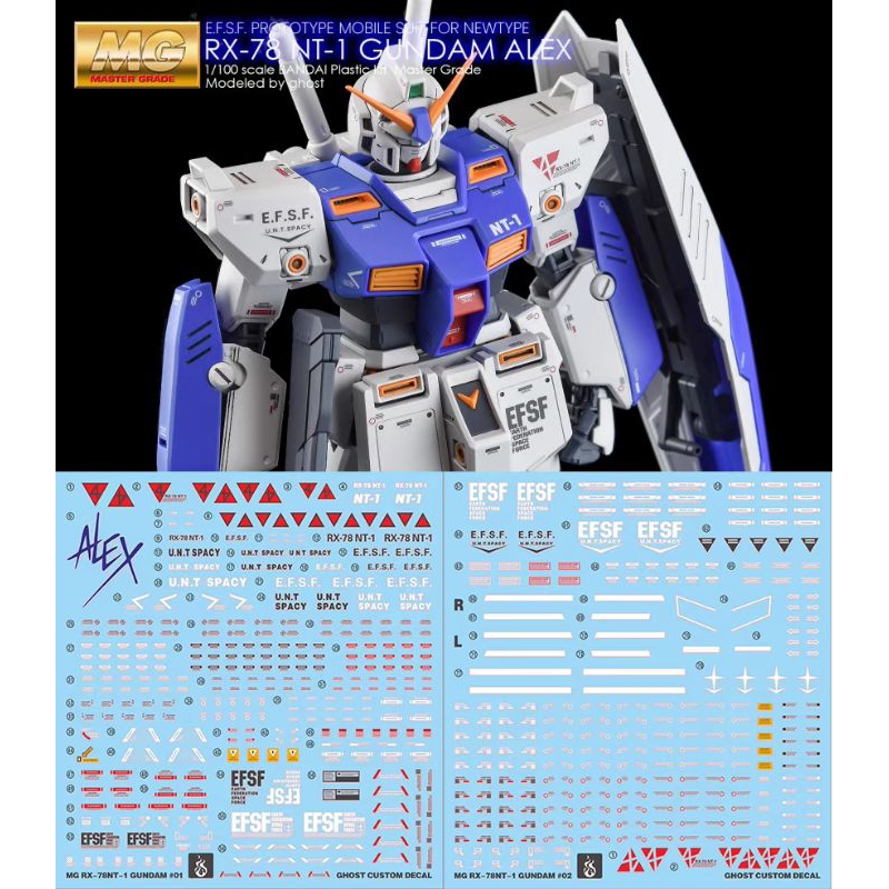 MG 1/100 RX-78NT-1 GUNDAM NT-1 ALEX VER. 2.0 WATER DECAL GHOST CUSTOM DECAL