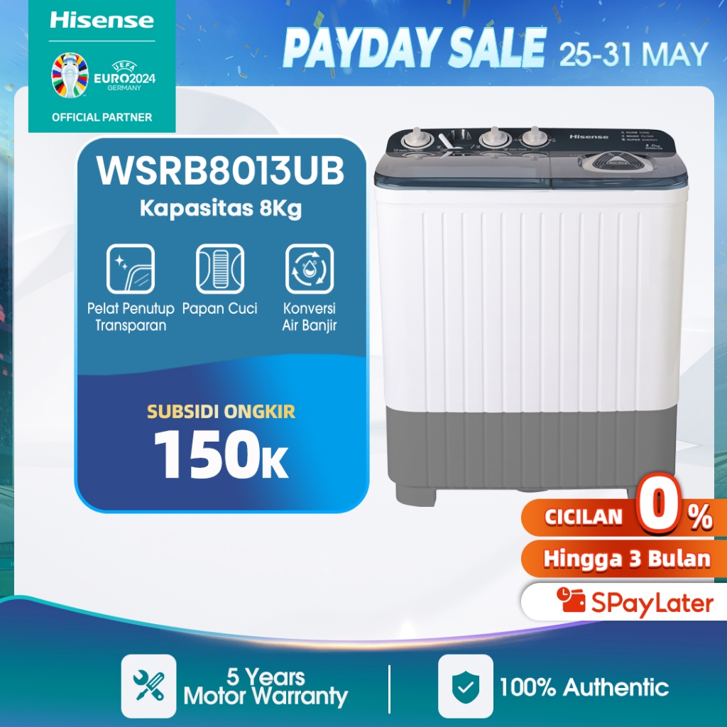 Hisense Mesin Cuci 2 Tabung Top Loading 8 KG Washing Machine WSRB8013UB
