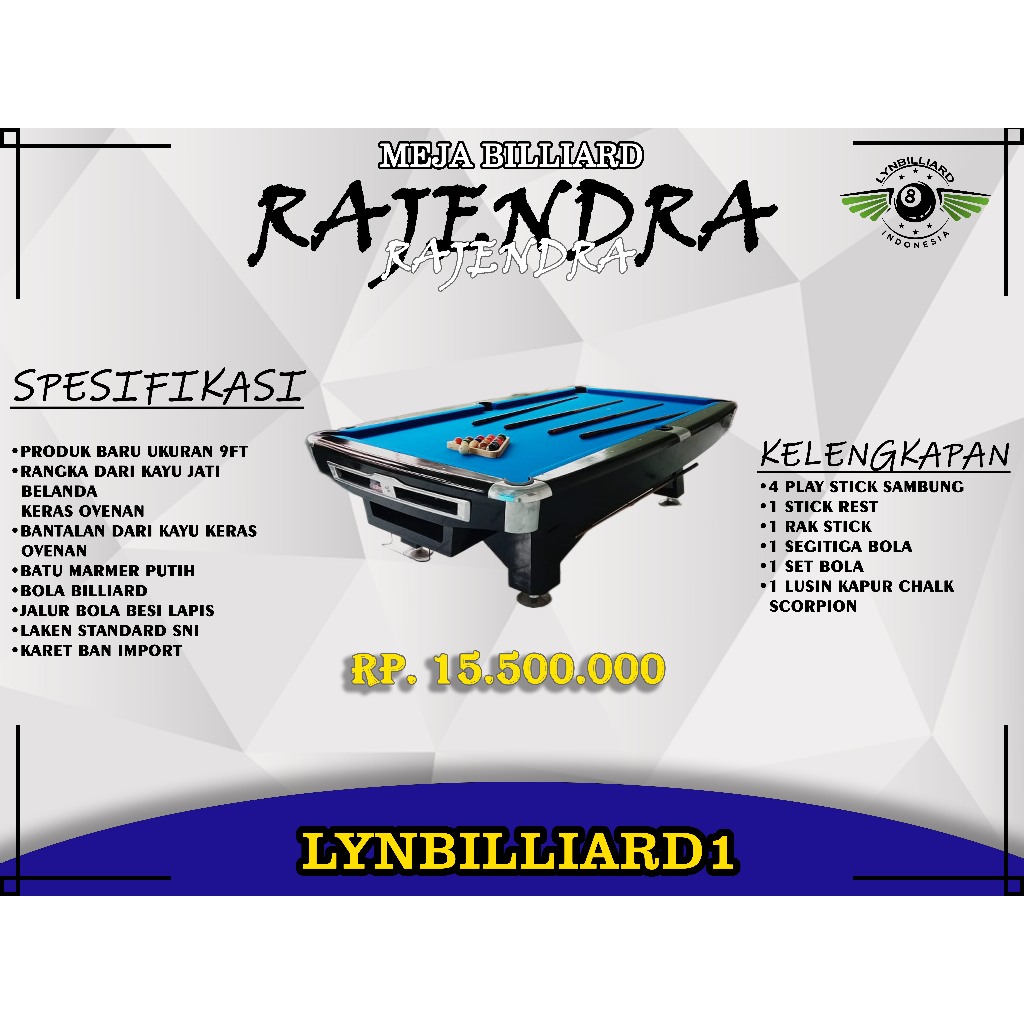 MEJA BILLIARD RAJENDRA 9FEET
