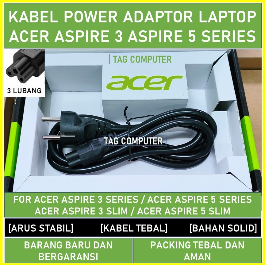 Kabel power adaptor laptop Acer 3 lubang original