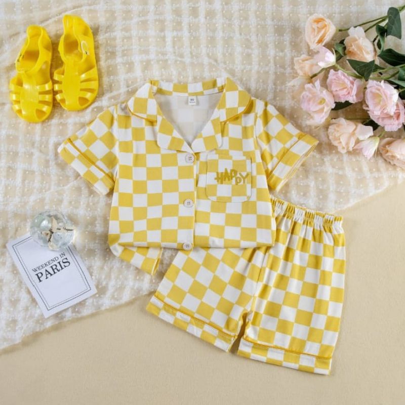 baju anak perempuan atas bawah motif kotak