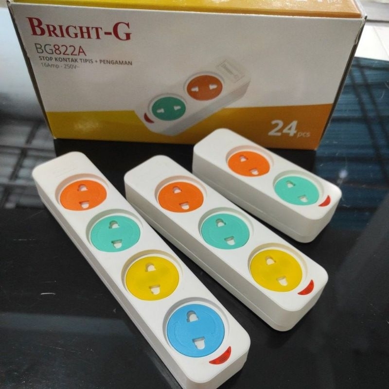 STOPKONTAK + PENGAMAN BRIGHT-G, 2 lubang, 3 lubang, 4 lubang