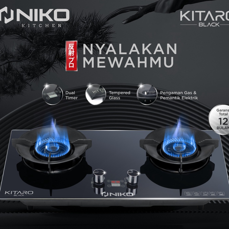 Niko 2 Tungku Kompor Gas Kitaro Kompor Tanam Kaca