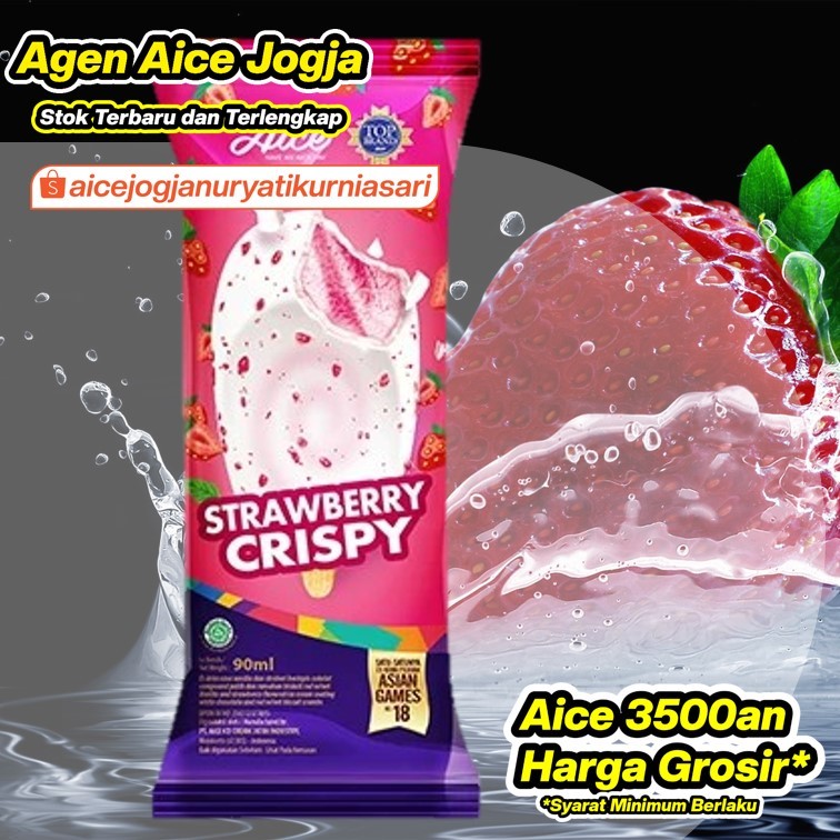 Es Krim Aice Stawberry Crispy isi 40 / Ice Cream Aice Strawberi Krispi 1dus 3500an