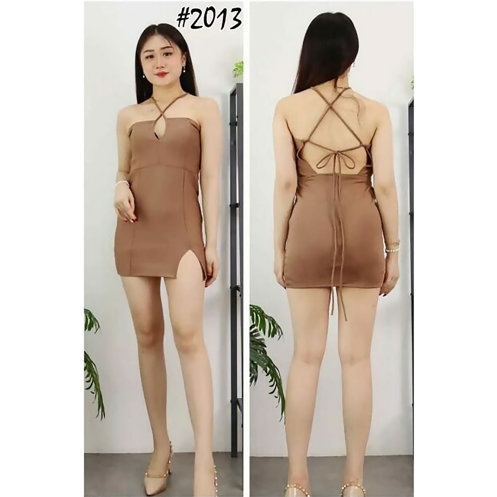 2013 Dress Pendek Coklat dan Biru Dengan Model Strappy Baju Nyanyi LC sexy Karaoke Kekinian Terbaru