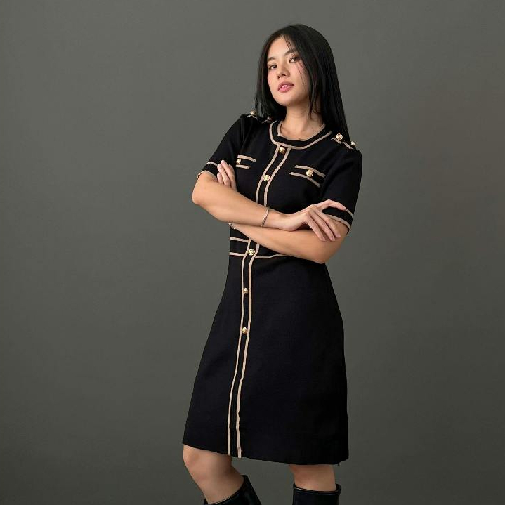 MSNA - D005 korean dress gold button premium knit jumbo