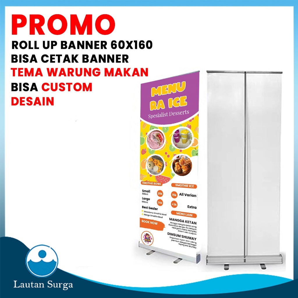 (PAKET STANDING Roll Up Banner Alumunium 60x160 cm) Cetak Stand Banner Spanduk Baliho Custom Desain 