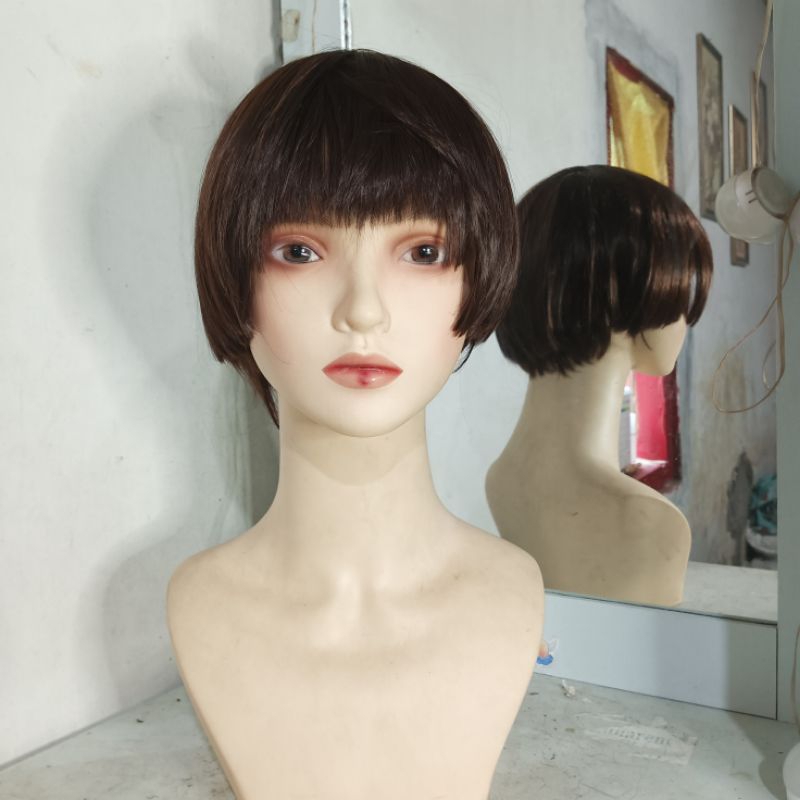 [READY STOK] WIG COKLAT TUA DAILY WIG wanita pria jaring Cosplay