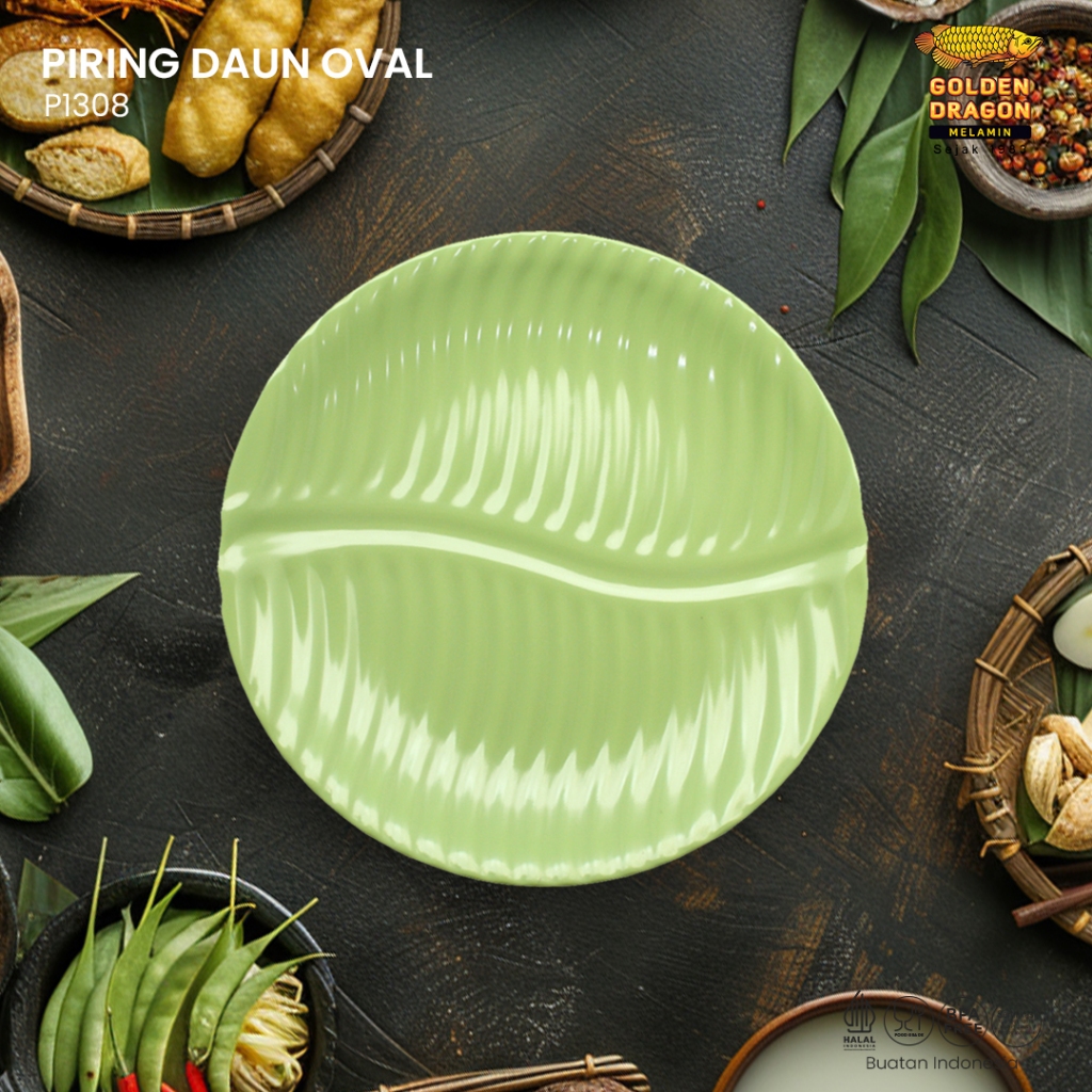 Arwana Houseware Piring Melamine Daun Teratai P1308 Hijau Tua - Golden Dragon