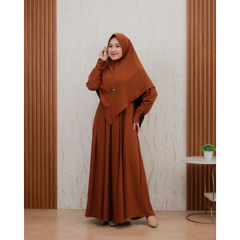 Syakira Dress Gamis Set Khimar Syar'i Itycrepe Premium Polos  by Alena