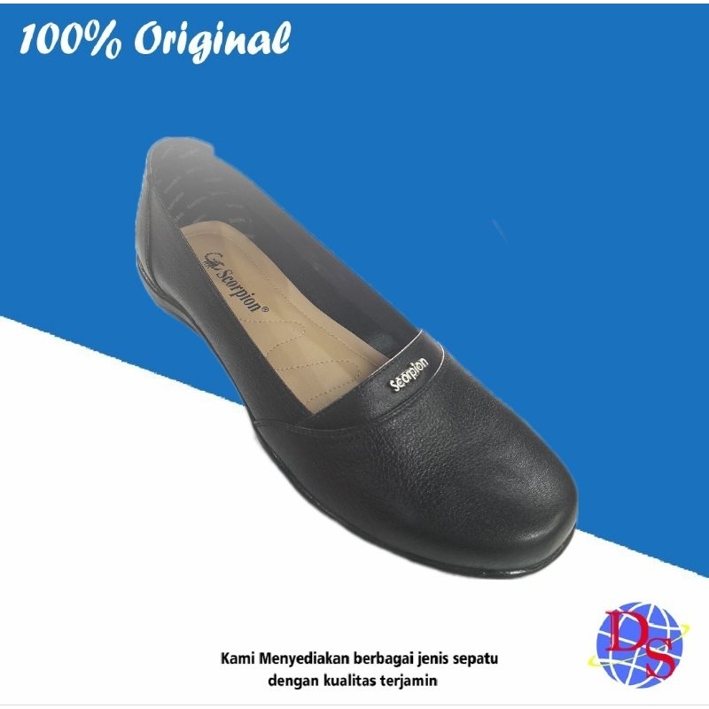 Sepatu Pantofel Kerja Flat Wanita Asli Kulit Scorpion 1305 Hitam