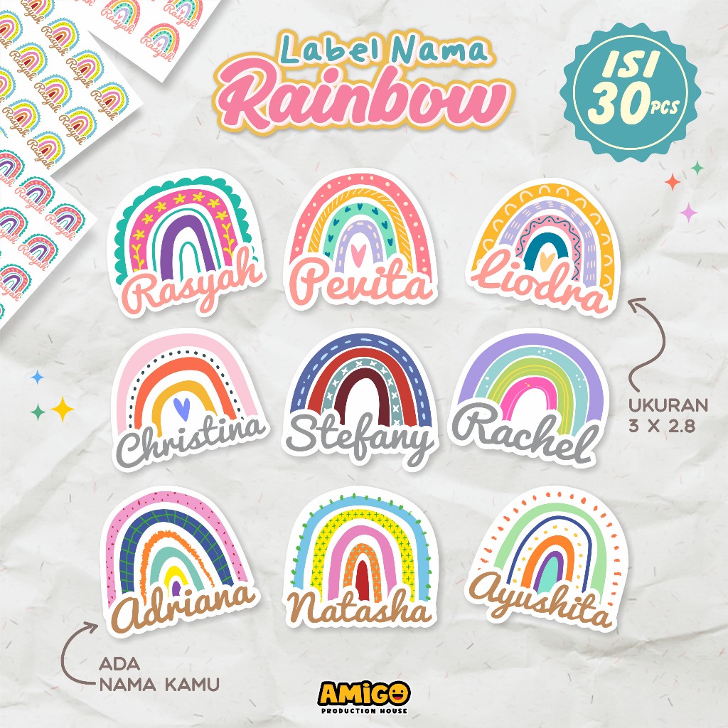 

Label Nama Rainbow Alat Tulis ATK Stiker Nama pelangi Murah Stiker Waterproof Anti Air