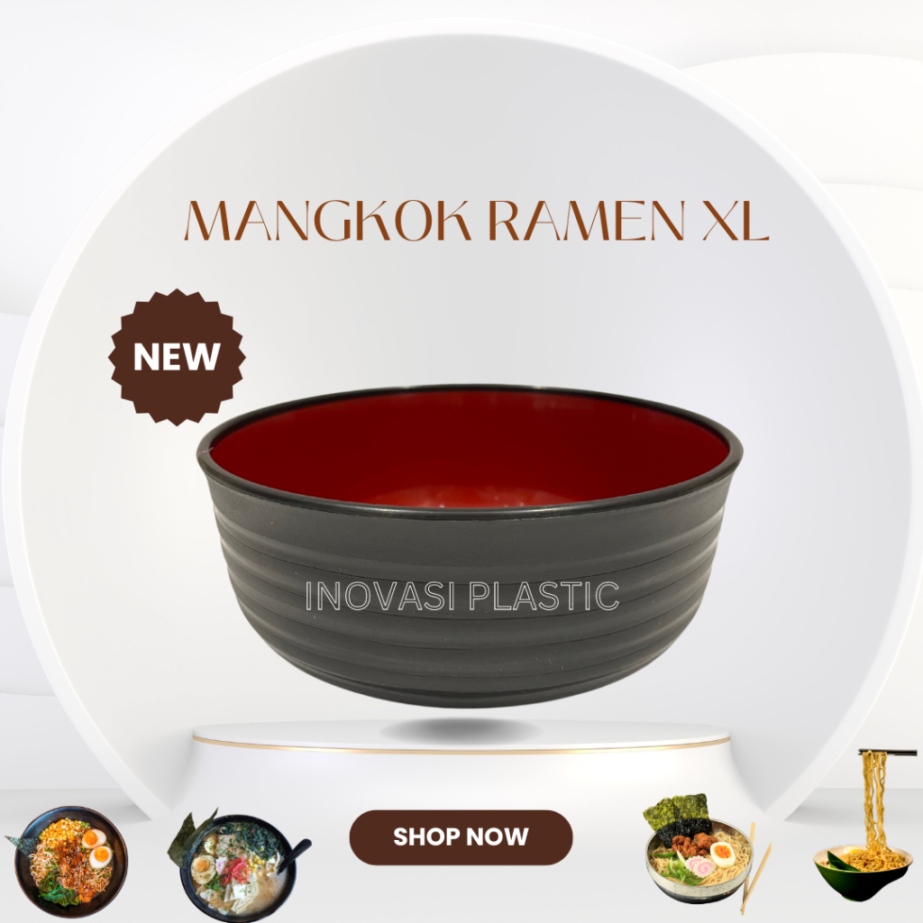 (PAKET 1 LUSIN ISI 12 PCS) Mangkuk Ramen plastik Bulat XL / Mangkuk mie Ramen kuah Jepang Jumbo